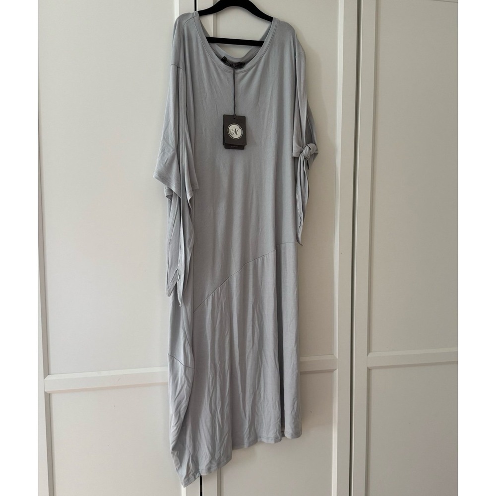 M‎ made in italy knit s/s dress tie sleeves silver women's medium NEW
